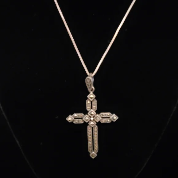 Sterling Marcasite Gothic Cross Necklace - Picture 6 of 8